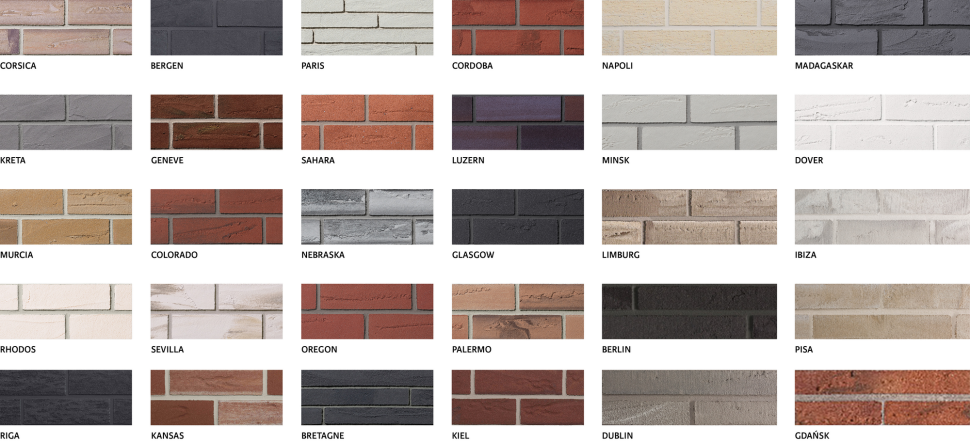 Infografika: Elewacja Elabrick - dostępne kolory cegieł