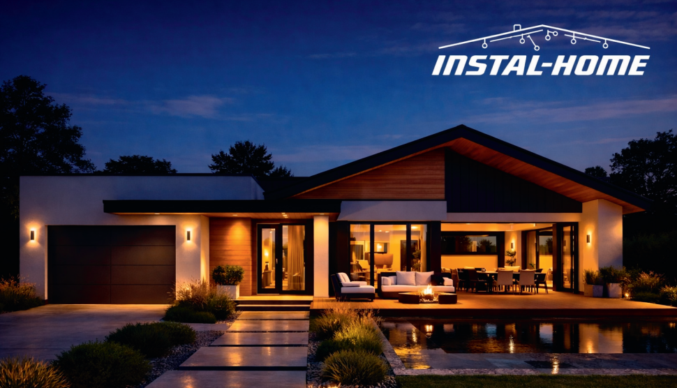 Rozświetlony dom nocą