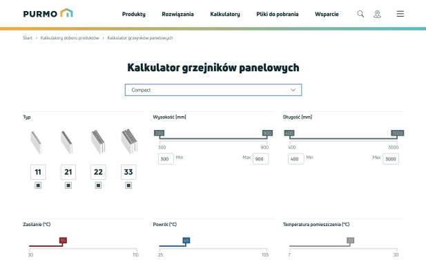 Kalkulator doboru grzejników Purmo
