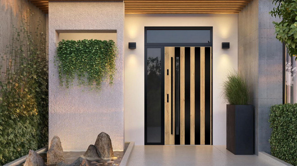 Drzwi zewnętrzne stalowe LANGEN w kolorze dąb naturalny