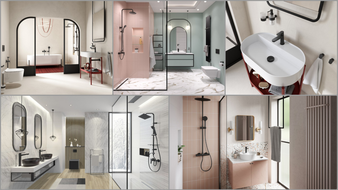 Łazienka z czarną armaturą FERRO -  NOSTRIS, STRATOS BLACK, TREVI BLACK i RITTO BLACK