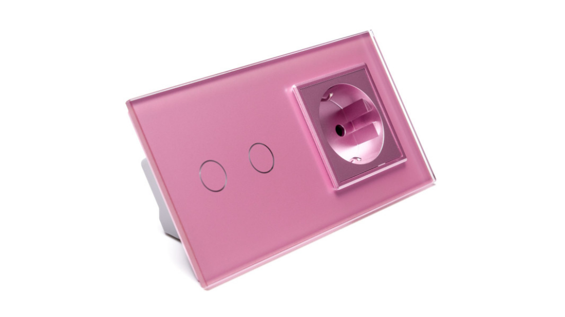 Różowy akcent w nowoczesnym wnętrzu: Szklany włącznik LIVOLO z gniazdem elektrycznym
