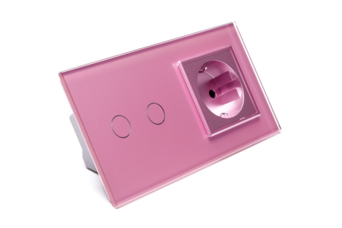 Różowy akcent w nowoczesnym wnętrzu: Szklany włącznik LIVOLO z gniazdem elektrycznym