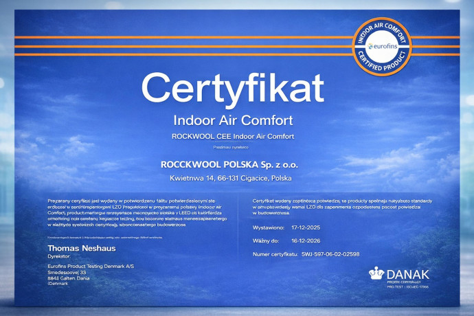 ROCKWOOL Polska z certyfikatem Eurofins Indoor Air Comfort. Co to oznacza dla jakości powietrza w domu?