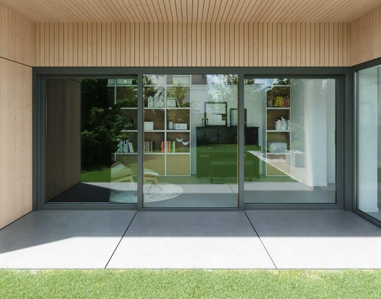 Panoramiczne drzwi podnoszono-przesuwne z PVC-U Schüco LivIngSlide. Fot.: Schüco