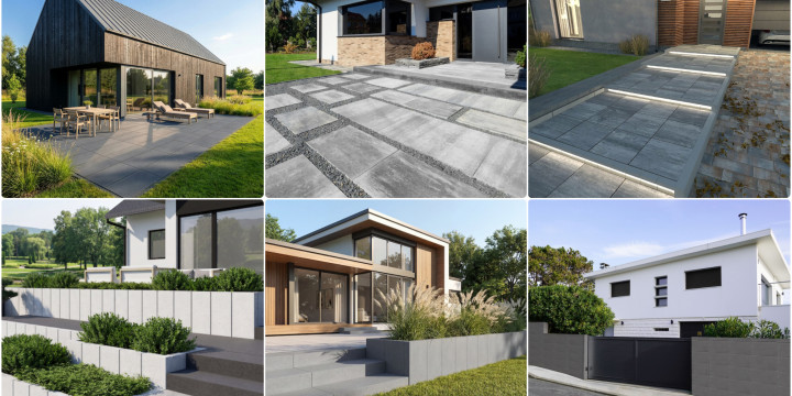 Styl nowoczesny i miejski wokół domu - trendy 2026, płyty, ogrodzenia i zieleń