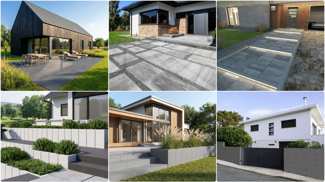 Styl nowoczesny i miejski wokół domu - trendy 2026, płyty, ogrodzenia i zieleń