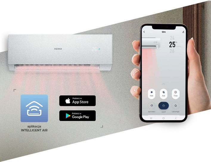 Sterowanie Wi-Fi w klimatyzatorach HEIKO odbywa się za pomocą aplikacji INTELLIGENT AIR