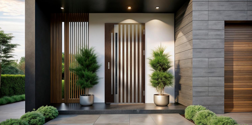 Drzwi zewnętrzne LANGEN 12 label inox dąb bagienny