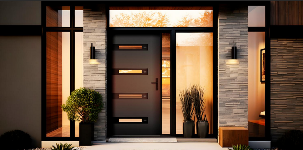 Drzwi zewnętrzne LEOBEN 4 czarny szyba szary reflex