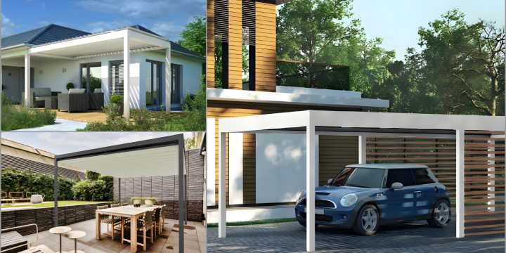 Pergole tarasowe OknoPlus – NUUN ECO, NUUN FABRIC i CARPORT ECO