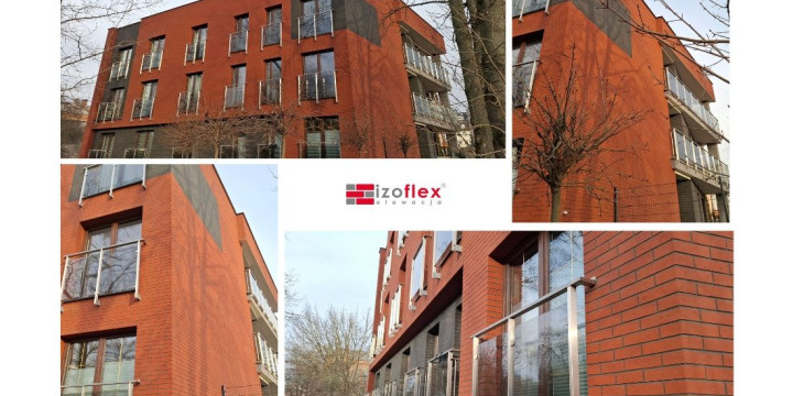 Czerwień i czerń na elewacji. Zastosowanie elastycznych płytek Izoflex Toledo oraz Grenada