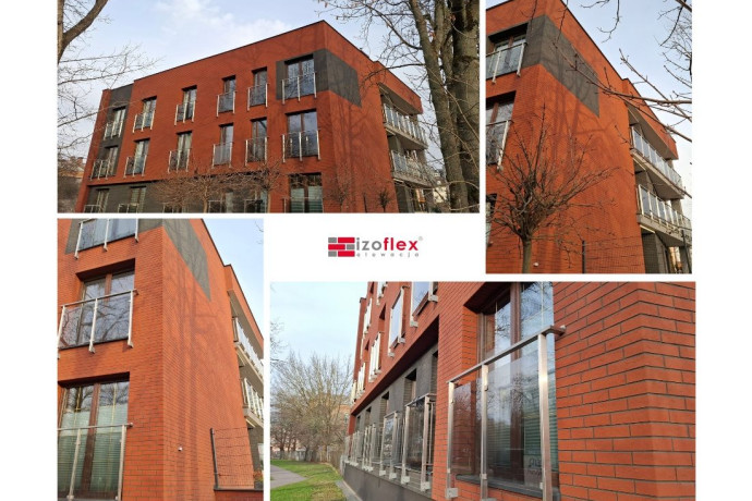 Czerwień i czerń na elewacji. Zastosowanie elastycznych płytek Izoflex Toledo oraz Grenada