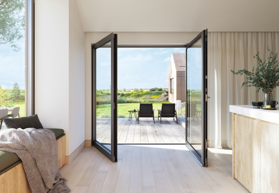 Dwuskrzydłowe okno balkonowe Schüco AWS 75.SI+ z zerowym progiem