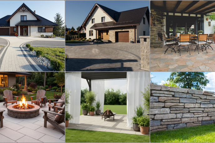 Przestrzeń wokół domu w stylu dworkowym, rustykalnym i śródziemnomorskim