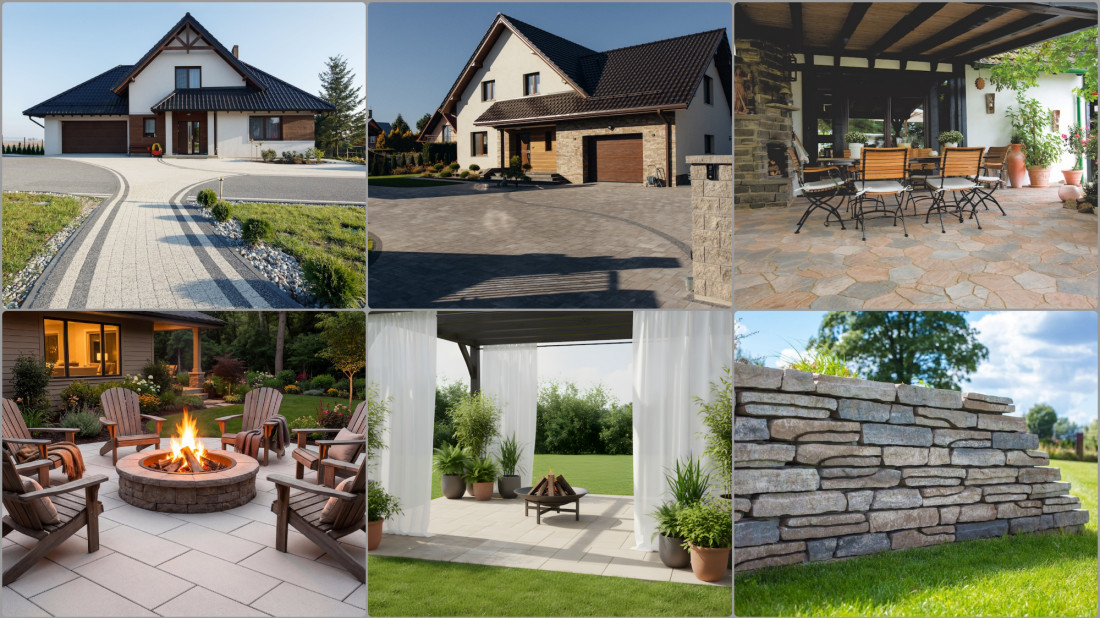 Przestrzeń wokół domu w stylu dworkowym, rustykalnym i śródziemnomorskim