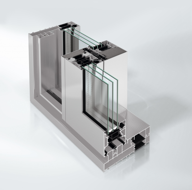 Przekrój przez drzwi przesuwne Schuco ASE 80 LC