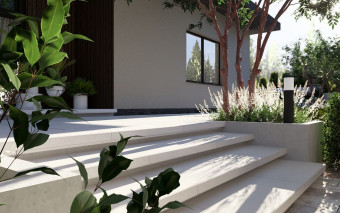 Semmelrock na wiosnę - nawierzchnie, palisady i donice Livello Grande, Ventura i taupe wokól domu i do ogrodu