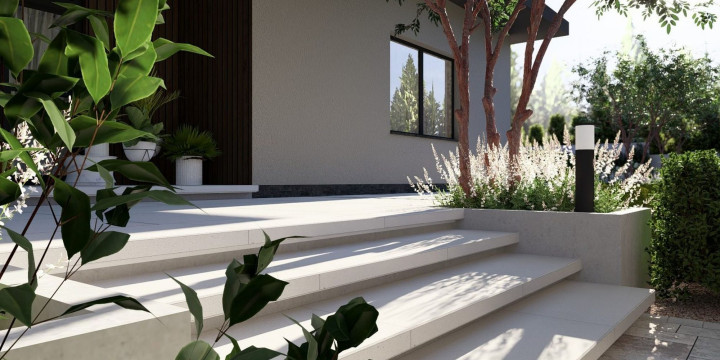 Semmelrock na wiosnę - nawierzchnie, palisady i donice Livello Grande, Ventura i taupe wokól domu i do ogrodu