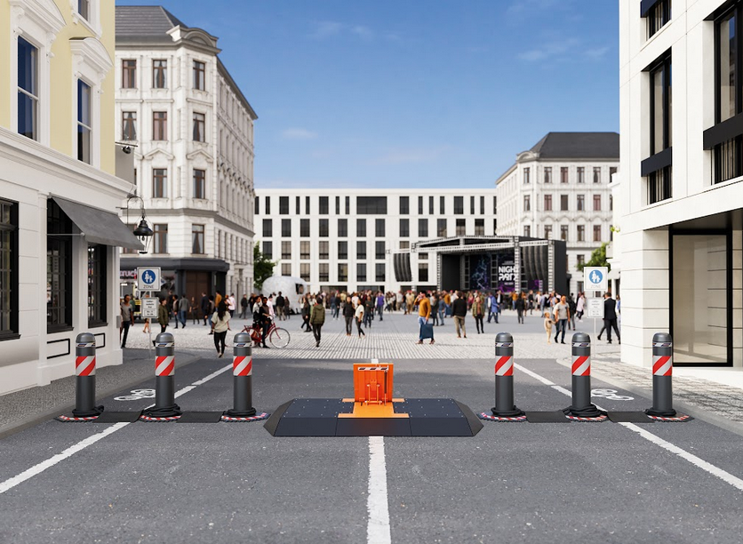 Mobilna zapora drogowa Road Blocker M30 może być łączona z przenośną blokadą drogową OktaBlock