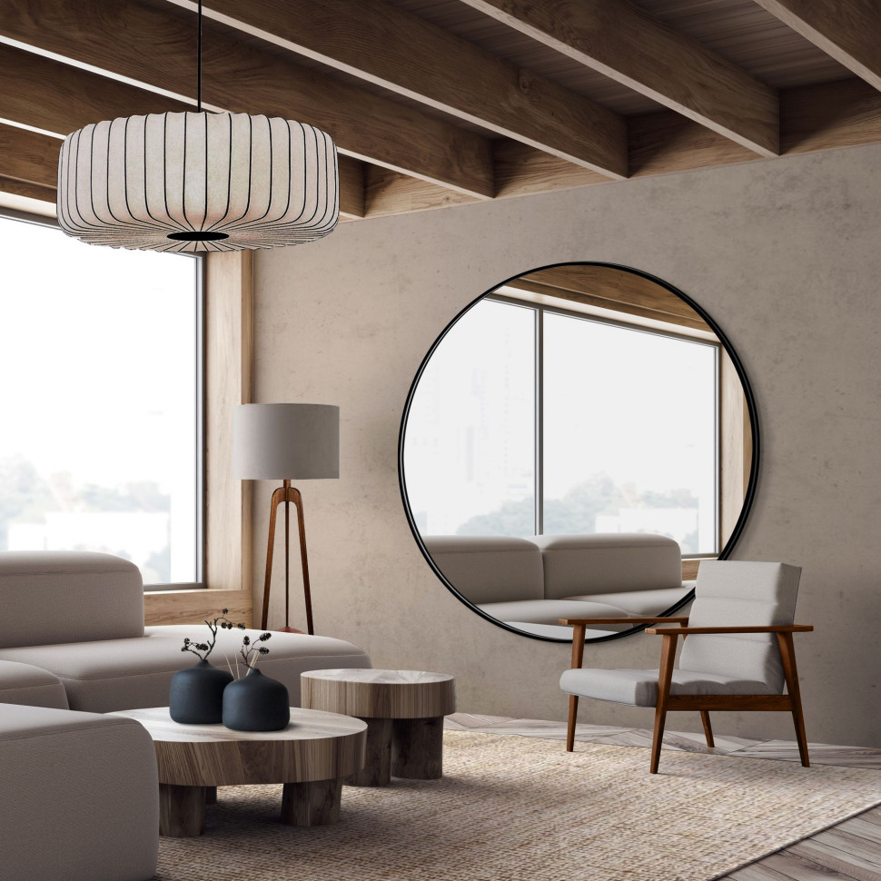 Duże lustro Scandi Slim w salonie w stylu japandi. Fot. GieraDesign