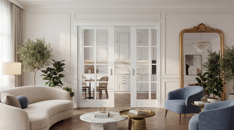 AMARYLIS 2 - biały tytanowy system przesuwny ERKADO, chowany w ścianie