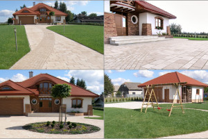 Inspiracja Chyżbet na dużej działce. Pastelowe nawierzchnie, które porządkują przestrzeń wokół domu