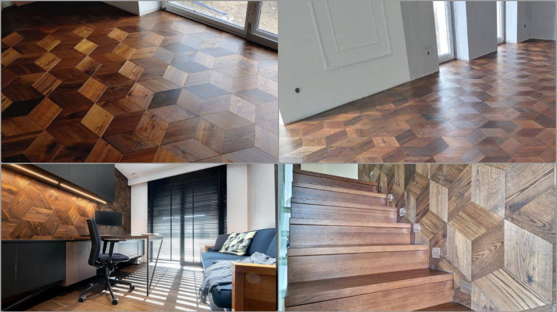 Podłoga geometryczna Cube – nowoczesny wzór, trwałość i naturalne drewno