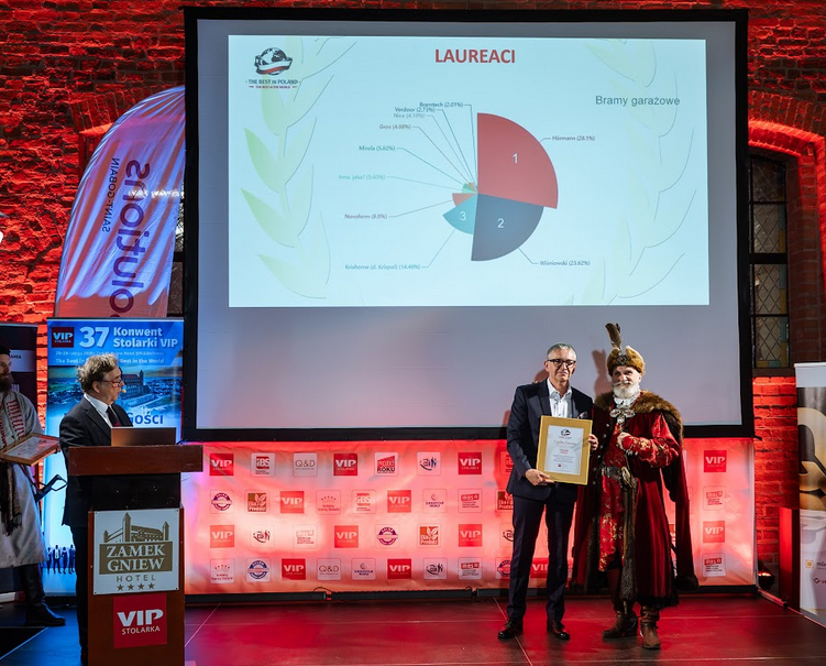 Nagrodę za zajęcie pierwszego miejsca w kategorii Bramy garażowe w Plebiscycie „The Best in Poland, The Best in the World” portalu Stolarka VIP, odebrał Piotr Haftka, Dyrektor Przedstawicielstwa Gdańsk 