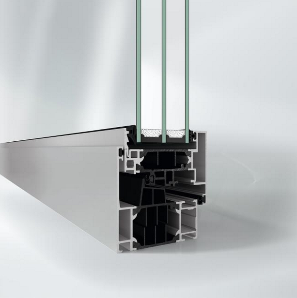 Przekrój przez okno blokowe Schüco AW CT 72 BS z ukrytym skrzydłem