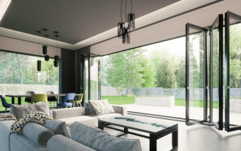 Duże okna w salonie wyglądają obłędnie. Latem mogą zmienić dom w szklarnię