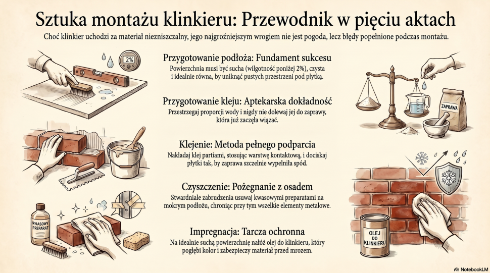 Infografika: Montaż i konserwacja płytek klinkierowych - 5 etapów