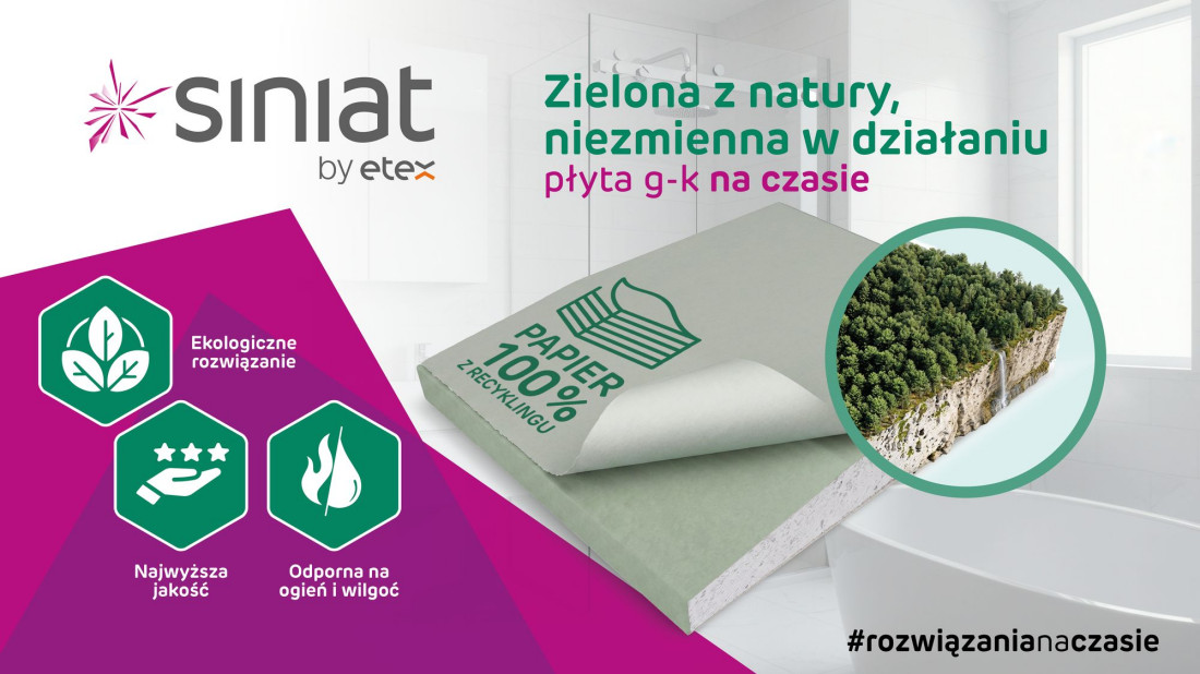 Płyty gipsowo-kartonowe Siniat z papierową okładziną z recyklingu