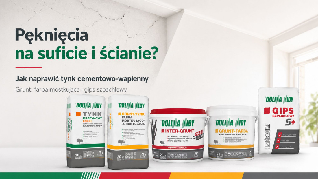 Pajęczynka pęknięć na suficie i ścianie. Czy grunt, farba mostkująca i gips szpachlowy rozwiążą problem?