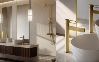 Szczotkowane złoto w nowoczesnej łazience. Kolekcja ZAFFIRO BRUSHED GOLD od FDESIGN