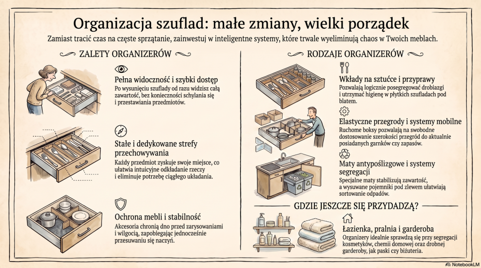 Infografika: Rodzaje i zalety organizerów do szuflad kuchennych (i nie tylko!)