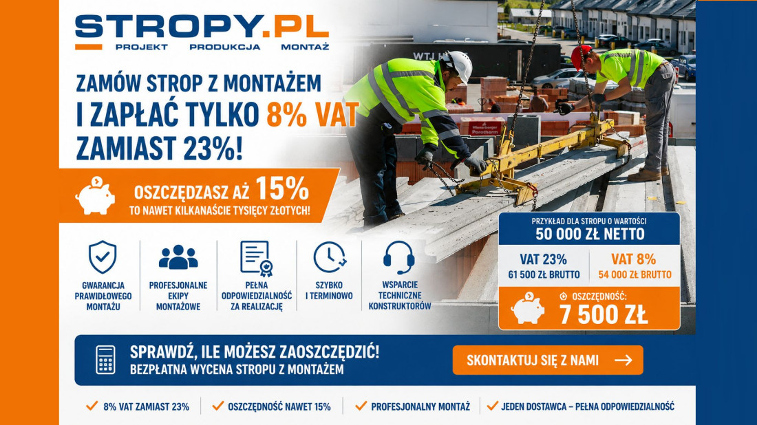 Strop z montażem i 8% VAT – sprawdź, ile możesz zaoszczędzić