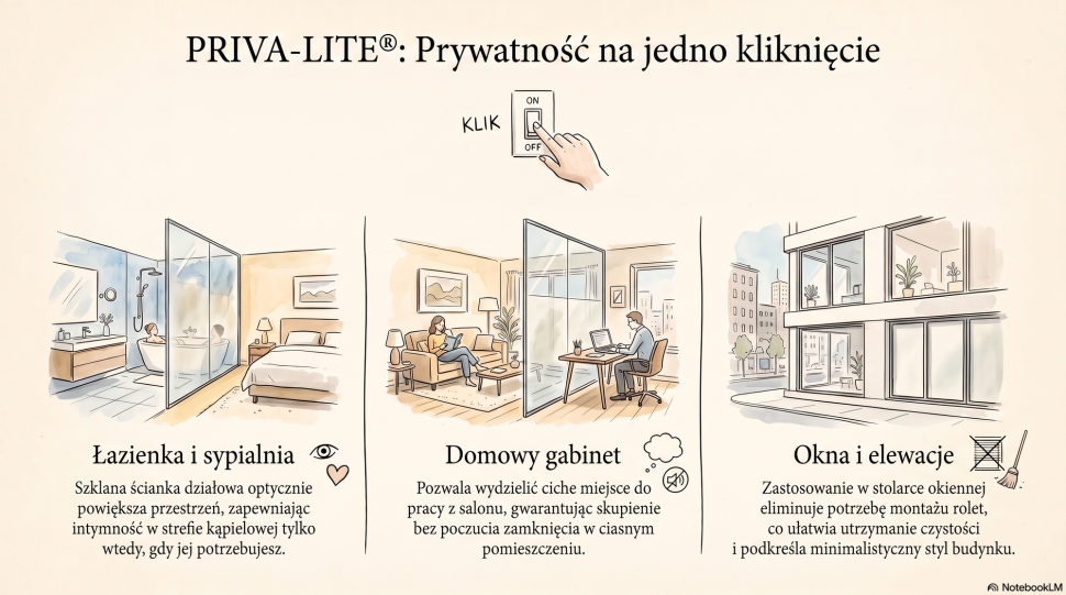 Infografika: PRIVA-LITE® - zaawansowane szkło o zmiennej przezierności