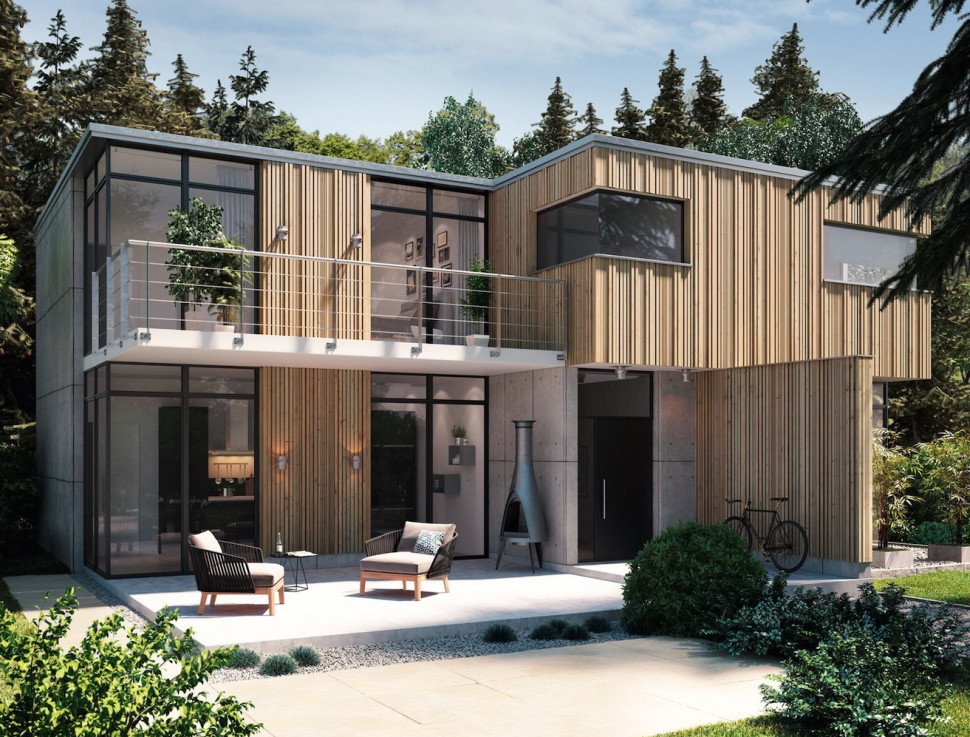 Przy projektowaniu elewacji warto zestawiać materiały o kontrastowych fakturach. Drewno i beton tworzą harmonijny duet, który sprawdza się zarówno w nowoczesnej, jak i minimalistycznej architekturze.