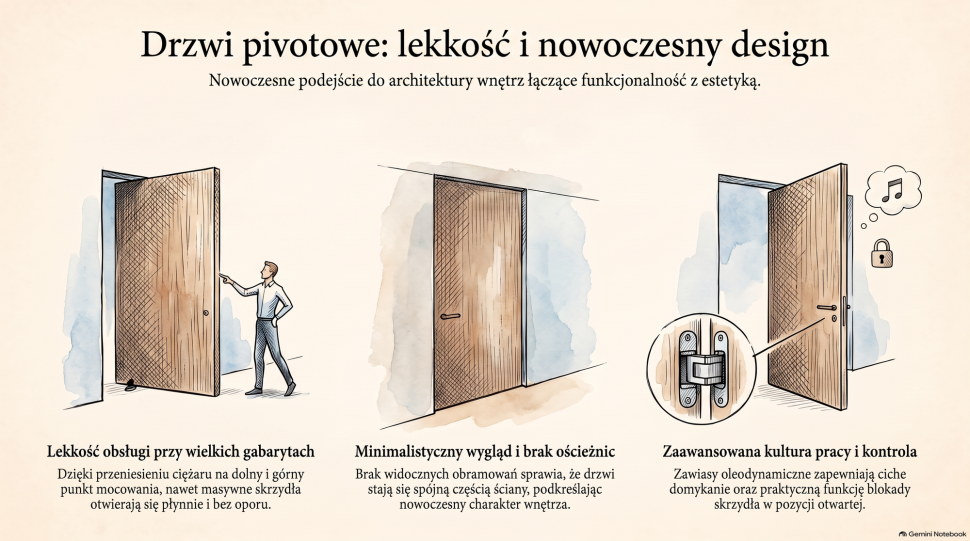 Infografika: 3 kluczowe cechy drzwi wewnętrznych pivotowych