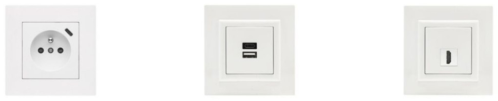 Gniazdo zasi­la­jące z uzie­mie­niem z USB C, Gniazdo łado­wania USB A+A; A+C, Gniazdo łado­wania HDMI
