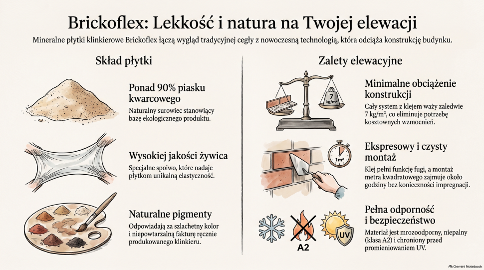 Infografika: Skład i zalety stosowania płytek klinkierowych Brickoflex