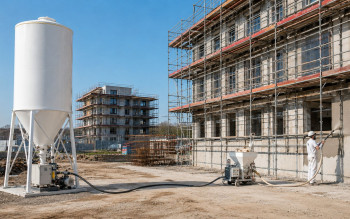 Silos zamiast tysięcy worków. Jak działa system silosowy przy tynkowaniu dużych inwestycji?