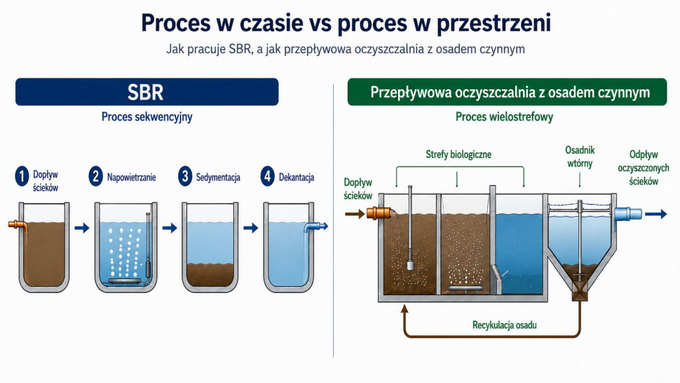 Proces SBR w czasie i proces w przestrzeni w przepływowej oczyszczalni z osadem czynnym