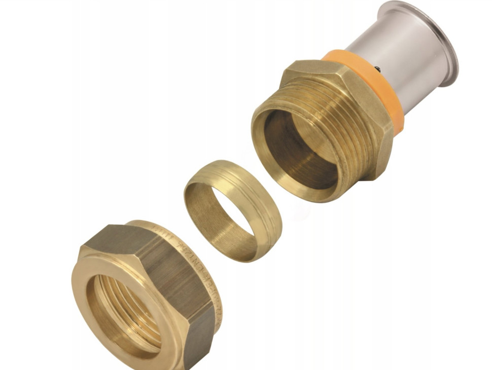 Złączka zaprasowywana przejście z miedzi 22 mm na pex 25 mm. System KAN-therm Press