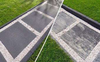 Wielki format wokół domu. Płyty betonowe 90x90 cm na tarasach i ścieżkach ogrodowych