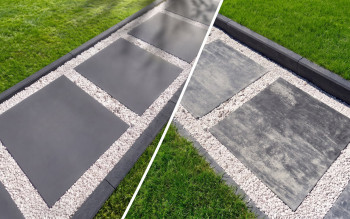 Wielki format wokół domu. Płyty betonowe 90x90 cm na tarasach i ścieżkach ogrodowych