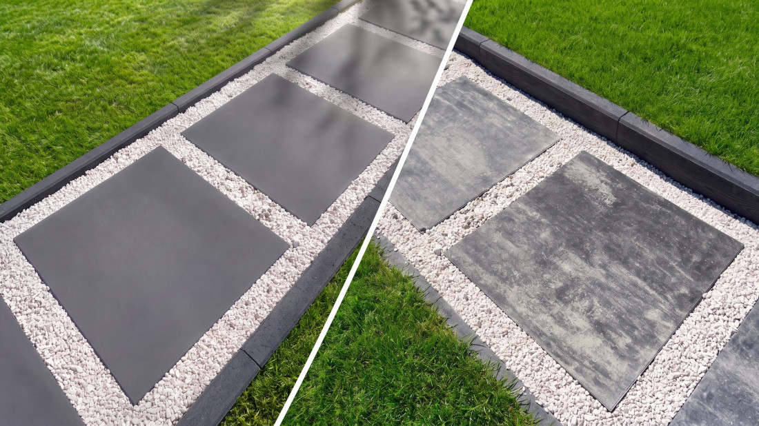 Wielki format wokół domu. Płyty betonowe 90x90 cm na tarasach i ścieżkach ogrodowych