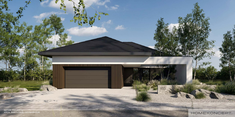 Zielone patio przy wejściu w projekcie HOMEKONCEPT 133