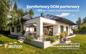 Nowoczesna parterówka 123 m² z salonem, 3 sypialniami oraz dużym garażem - realizacja projektu ARCHON+